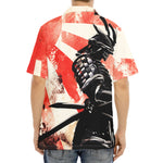 Red Rising Sun Samurai Print Aloha Shirt