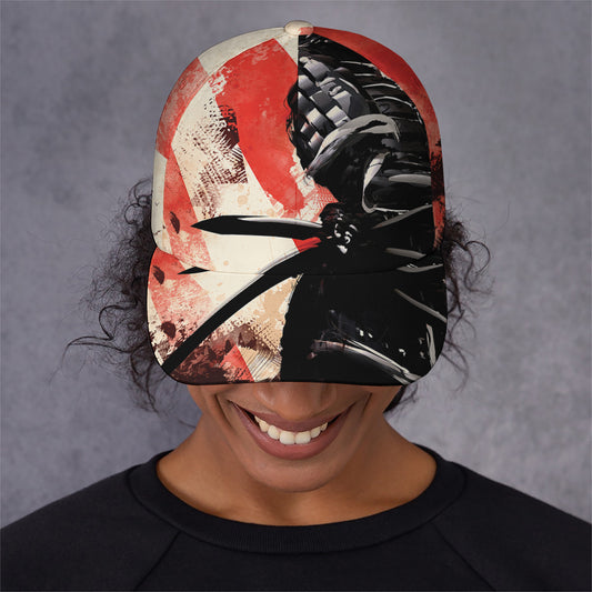 Red Rising Sun Samurai Print Baseball Cap
