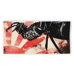 Red Rising Sun Samurai Print Beach Towel