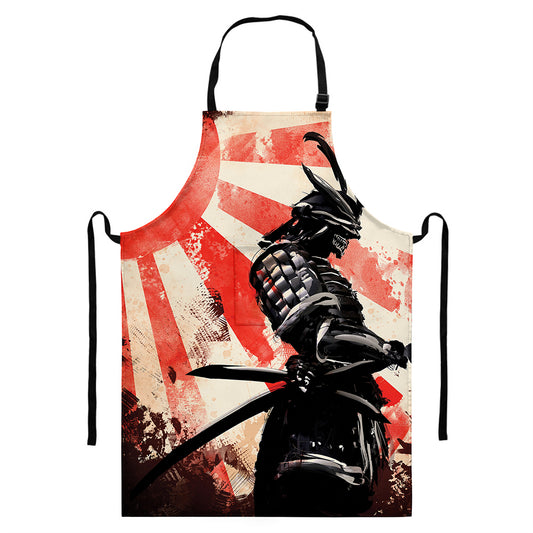 Red Rising Sun Samurai Print Bib Apron With Pocket