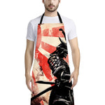Red Rising Sun Samurai Print Bib Apron With Pocket