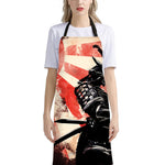Red Rising Sun Samurai Print Bib Apron With Pocket