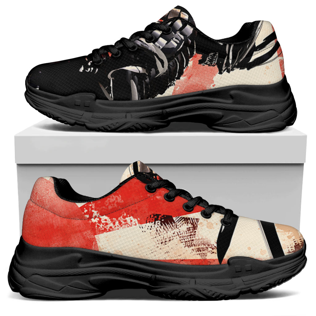 Red Rising Sun Samurai Print Black Chunky Shoes