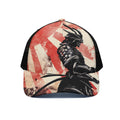 Red Rising Sun Samurai Print Black Mesh Trucker Hat
