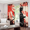 Red Rising Sun Samurai Print Blackout Grommet Curtains