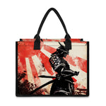 Red Rising Sun Samurai Print Canvas Tote Bag