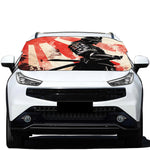 Red Rising Sun Samurai Print Car Windshield Snow Cover
