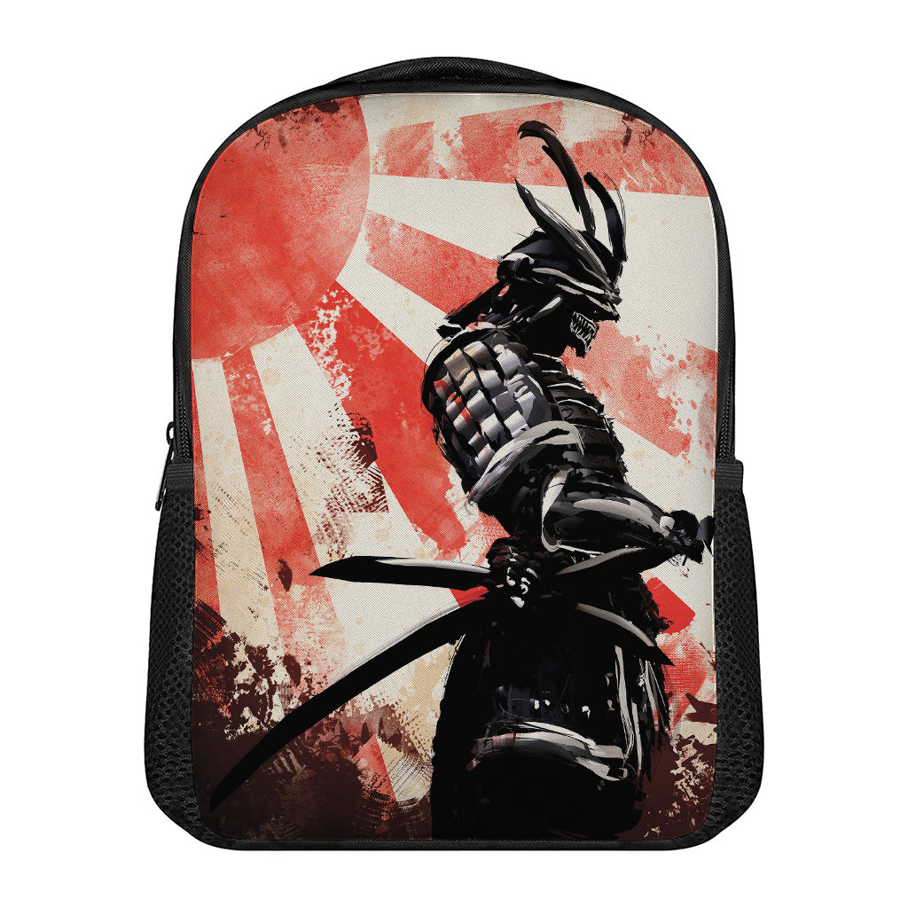Red Rising Sun Samurai Print Casual Backpack
