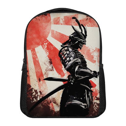 Red Rising Sun Samurai Print Casual Backpack