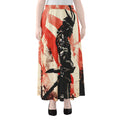 Red Rising Sun Samurai Print Chiffon Maxi Skirt