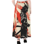 Red Rising Sun Samurai Print Chiffon Maxi Skirt