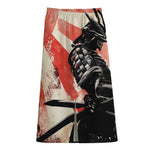 Red Rising Sun Samurai Print Cotton Front Slit Maxi Skirt