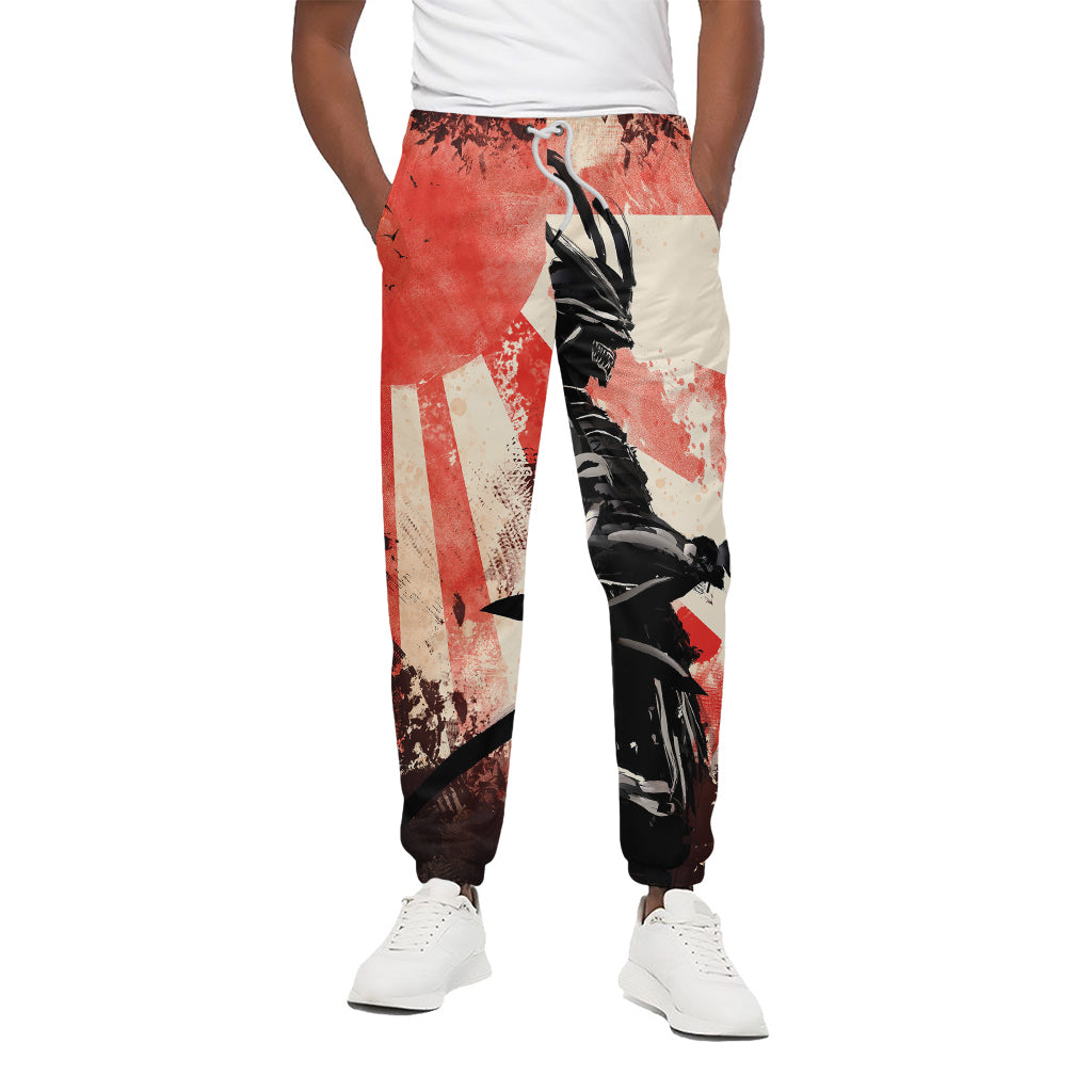 Red Rising Sun Samurai Print Cotton Pants