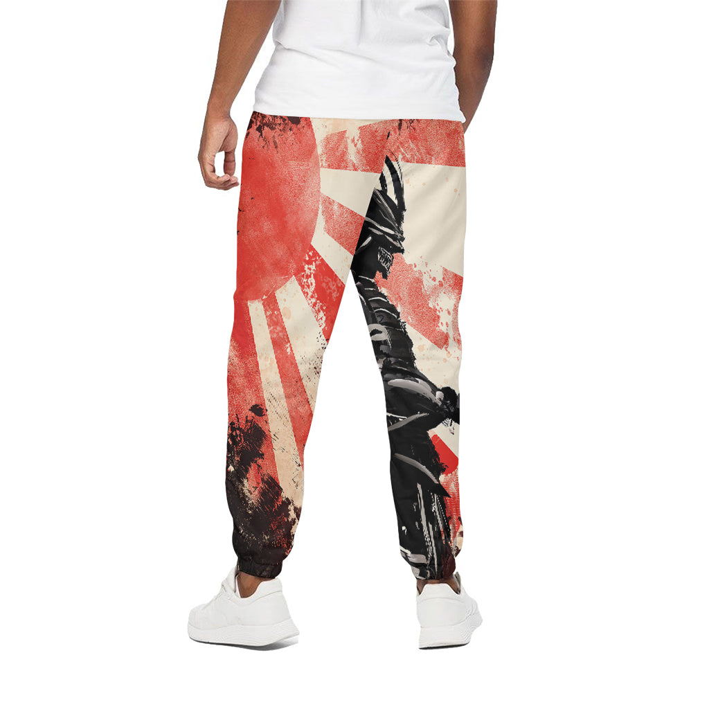 Red Rising Sun Samurai Print Cotton Pants