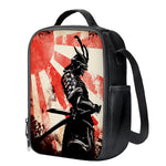 Red Rising Sun Samurai Print Crossbody Lunch Bag