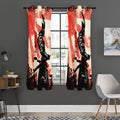 Red Rising Sun Samurai Print Grommet Curtain Panels