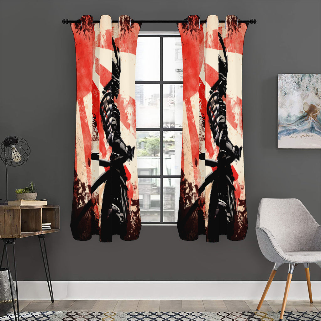 Red Rising Sun Samurai Print Curtain