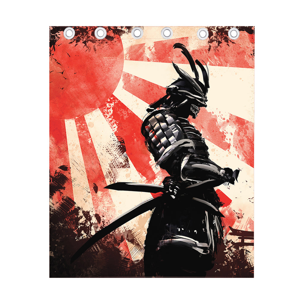 Red Rising Sun Samurai Print Curtain