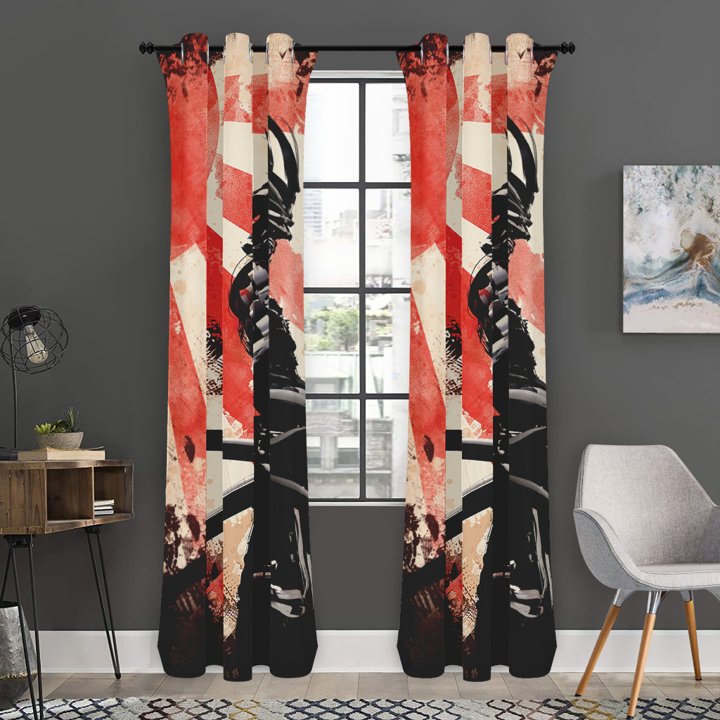 Red Rising Sun Samurai Print Curtain