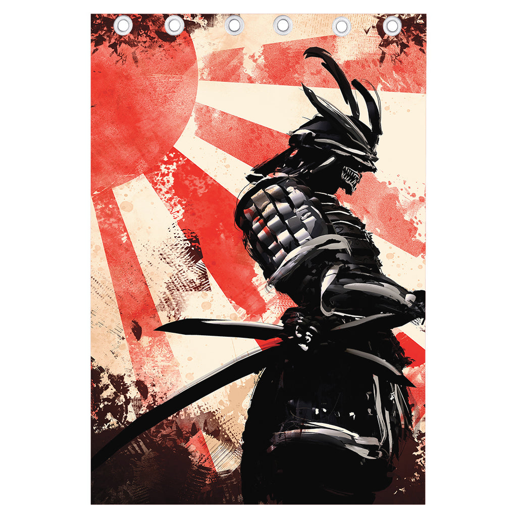 Red Rising Sun Samurai Print Curtain