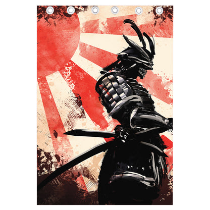 Red Rising Sun Samurai Print Curtain