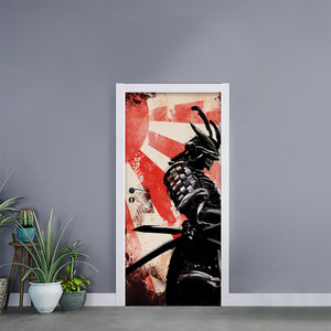 Red Rising Sun Samurai Print Door Sticker