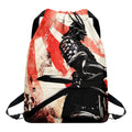 Red Rising Sun Samurai Print Drawstring Backpack