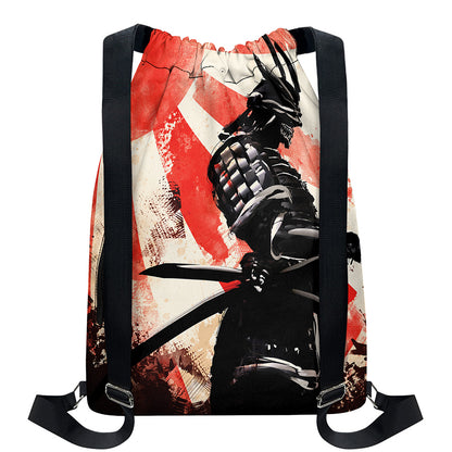 Red Rising Sun Samurai Print Drawstring Backpack