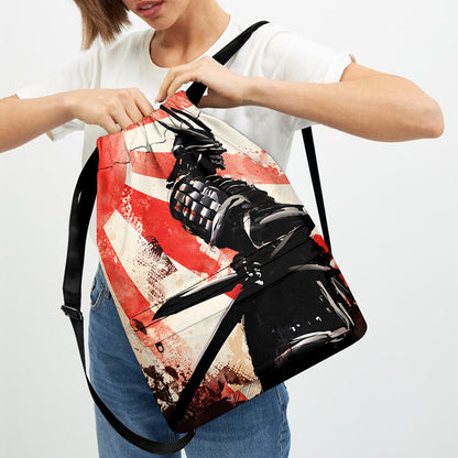 Red Rising Sun Samurai Print Drawstring Backpack