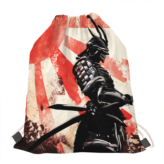Red Rising Sun Samurai Print Drawstring Bag