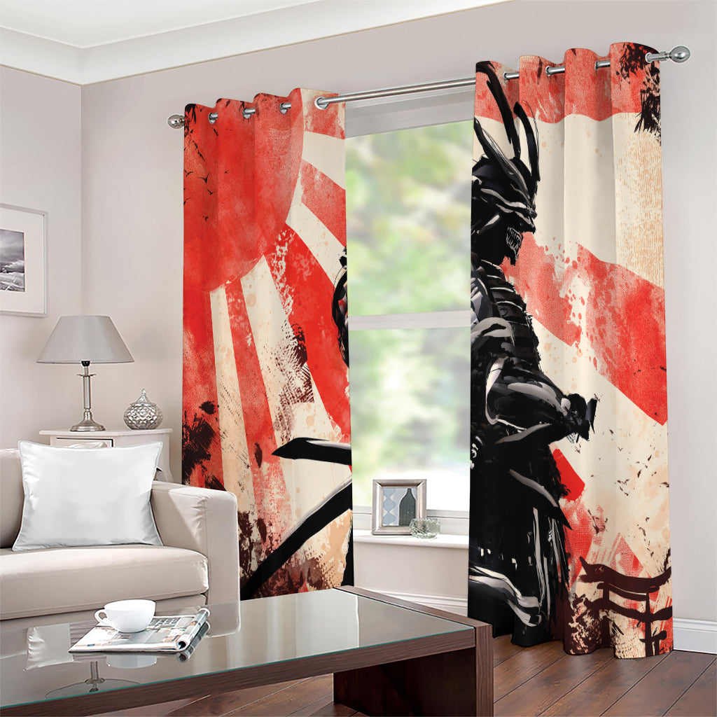 Red Rising Sun Samurai Print Extra Wide Grommet Curtains