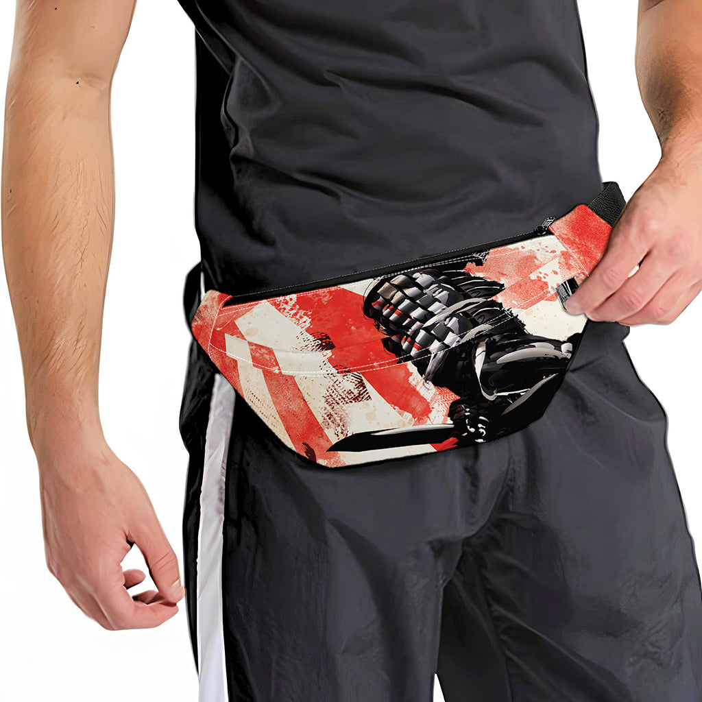Red Rising Sun Samurai Print Fanny Pack