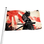 Red Rising Sun Samurai Print Flag