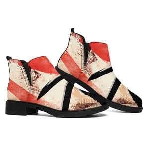 Red Rising Sun Samurai Print Flat Ankle Boots