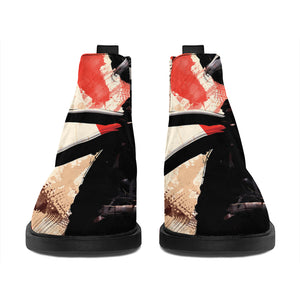 Red Rising Sun Samurai Print Flat Ankle Boots