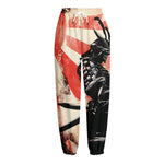 Red Rising Sun Samurai Print Fleece Lined Knit Pants