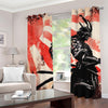 Red Rising Sun Samurai Print Grommet Curtains