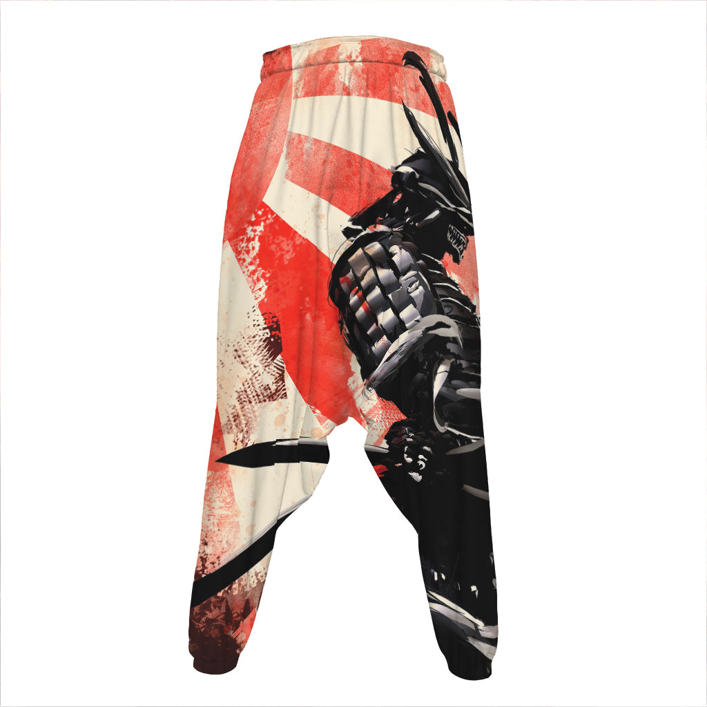 Red Rising Sun Samurai Print Hammer Pants