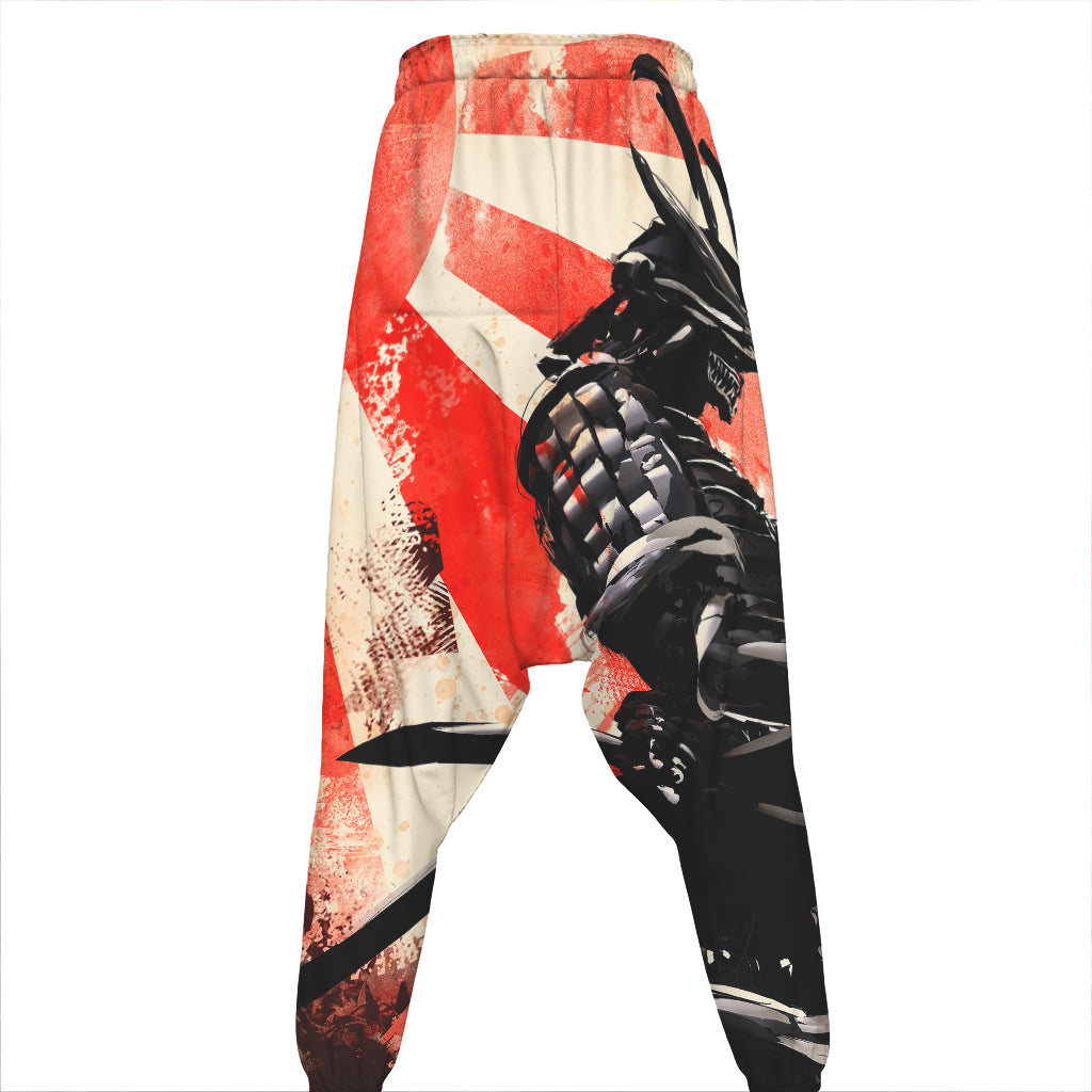 Red Rising Sun Samurai Print Hammer Pants