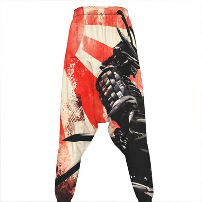 Red Rising Sun Samurai Print Hammer Pants