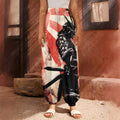 Red Rising Sun Samurai Print Harem Pants