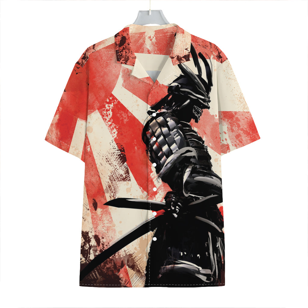 Red Rising Sun Samurai Print Hawaiian Shirt