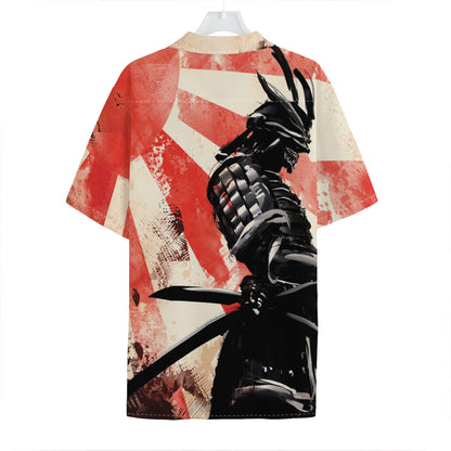 Red Rising Sun Samurai Print Hawaiian Shirt
