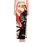 Red Rising Sun Samurai Print High Slit Maxi Skirt