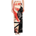Red Rising Sun Samurai Print High Slit Maxi Skirt