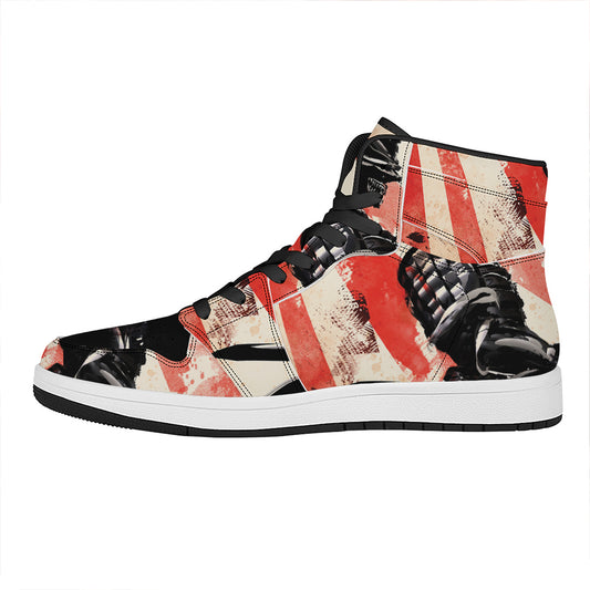 Red Rising Sun Samurai Print High Top Leather Sneakers
