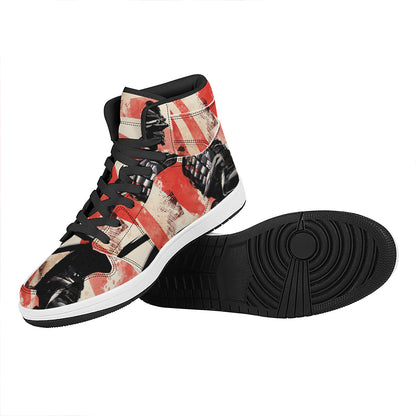 Red Rising Sun Samurai Print High Top Leather Sneakers