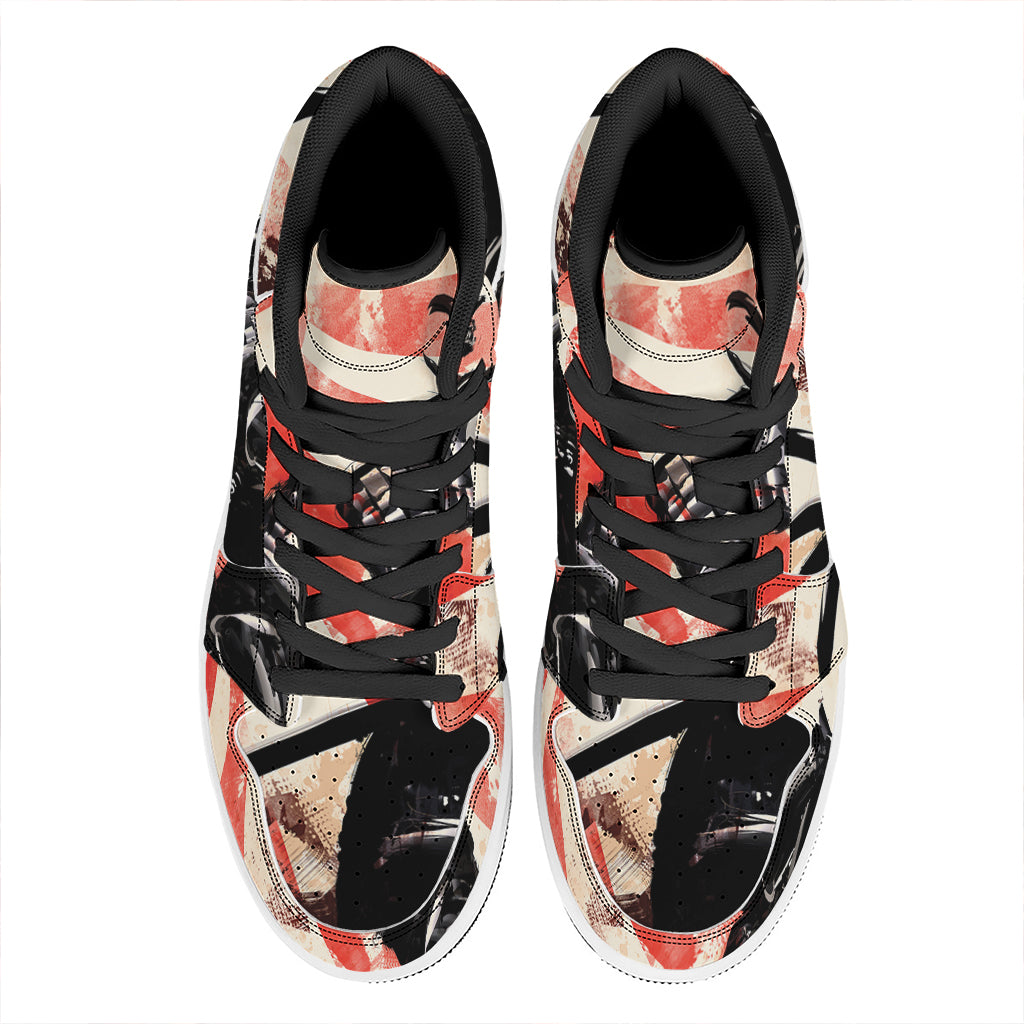 Red Rising Sun Samurai Print High Top Leather Sneakers