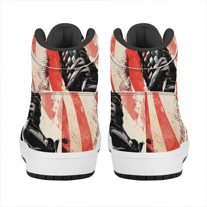 Red Rising Sun Samurai Print High Top Leather Sneakers