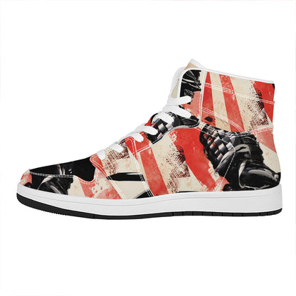 Red Rising Sun Samurai Print High Top Leather Sneakers